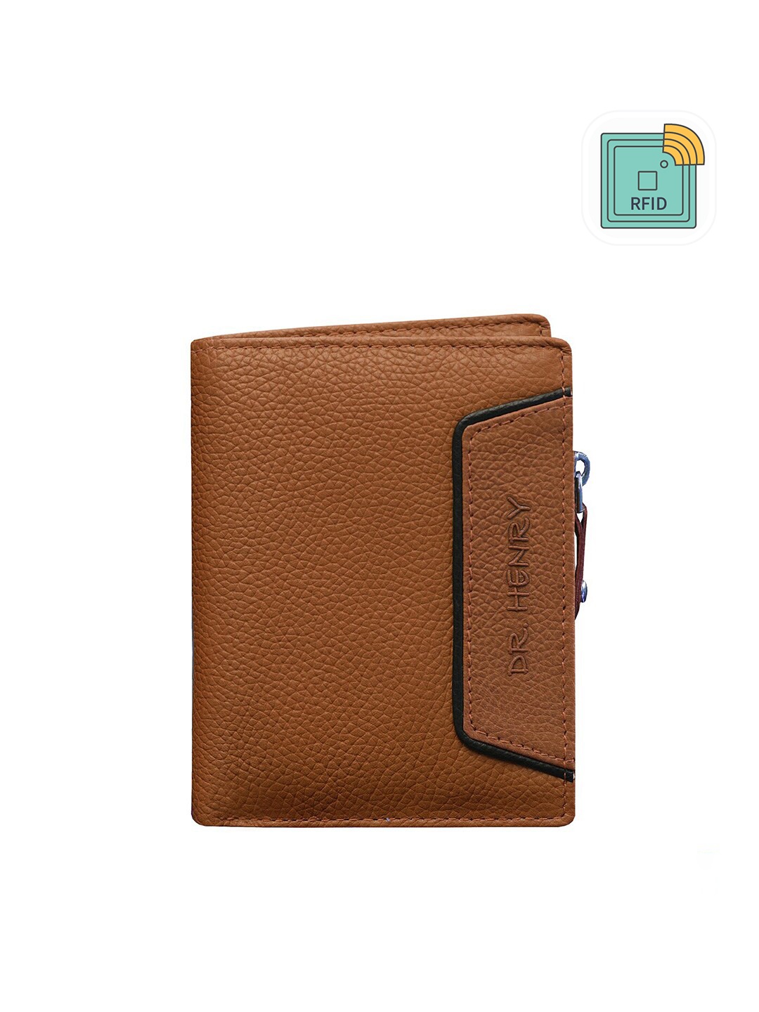 

DR HENRY Men Tan Brown Textured Leather Two Fold Wallet