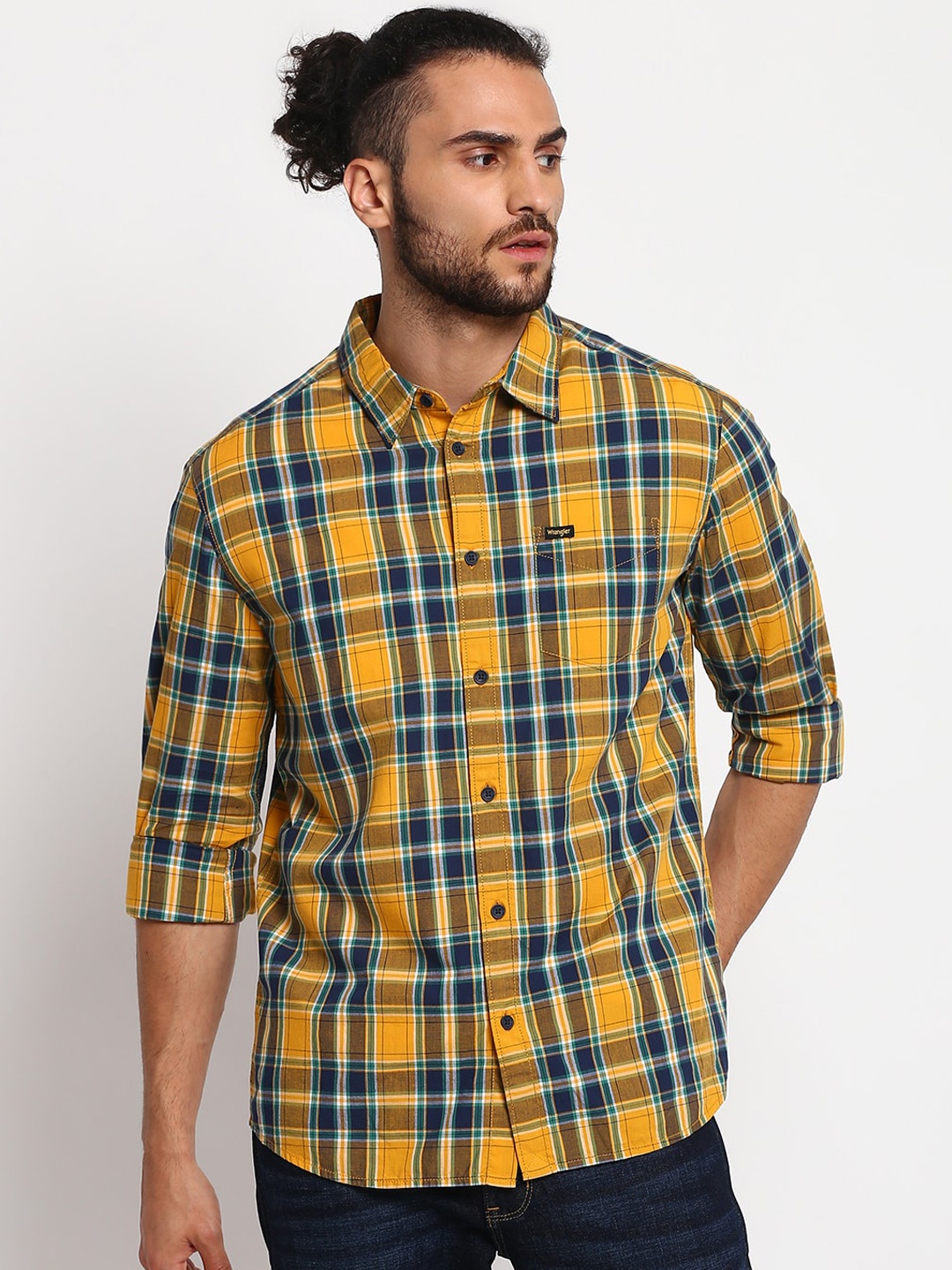 

Wrangler Men Yellow Opaque Checked Casual Shirt