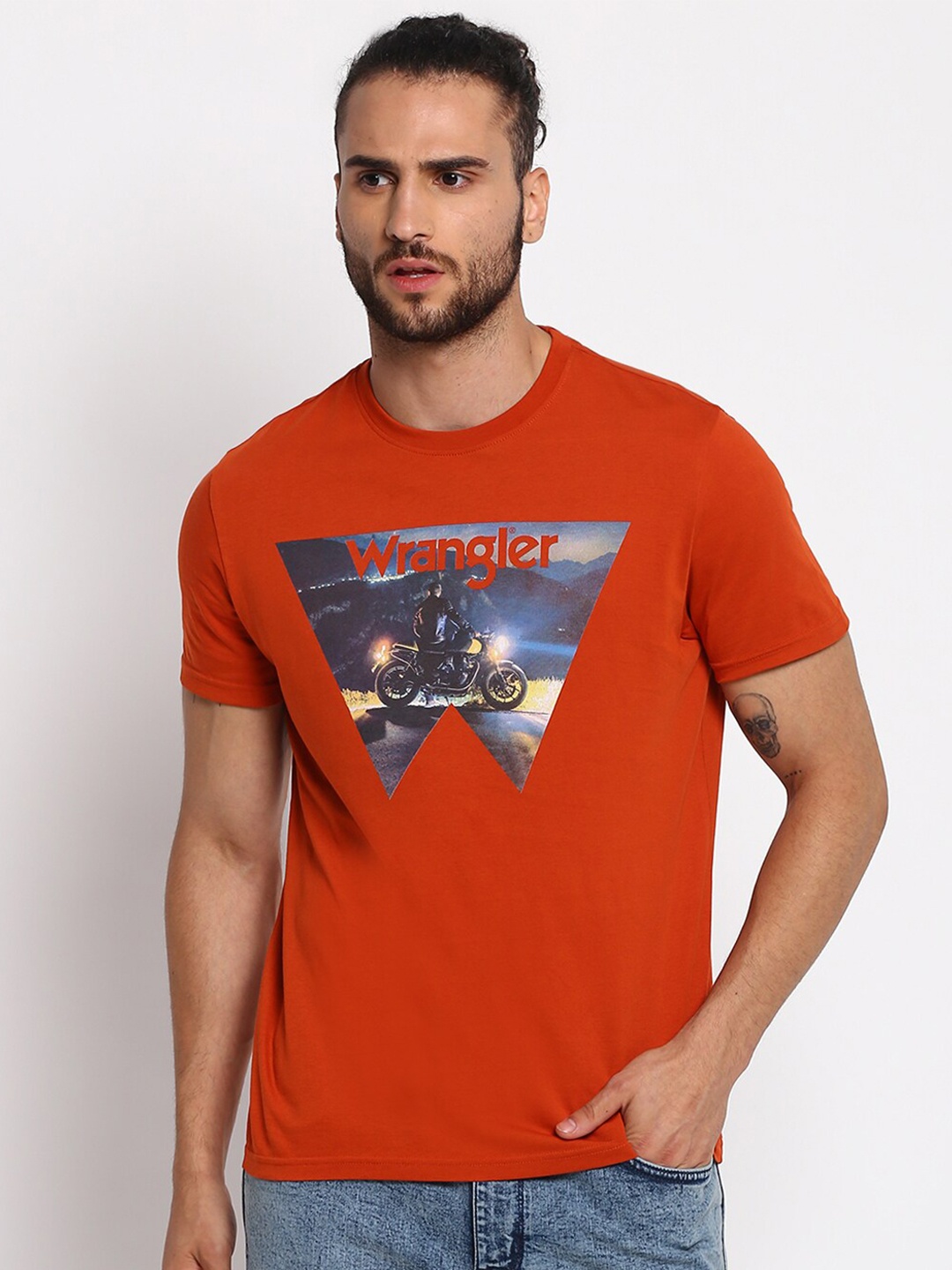 

Wrangler Men Orange Sports Printed T-shirt