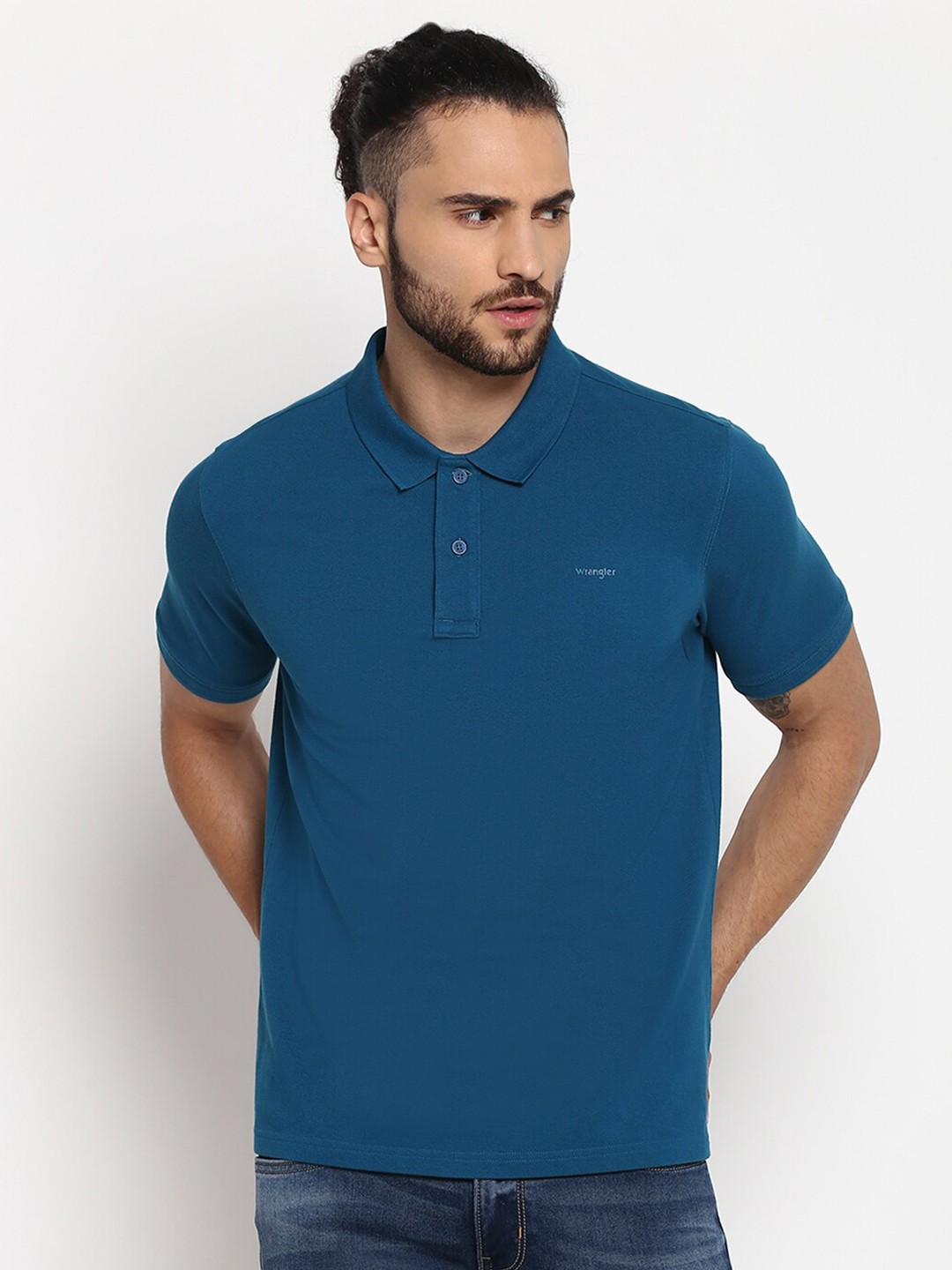 

Wrangler Men Blue Polo Collar T-shirt