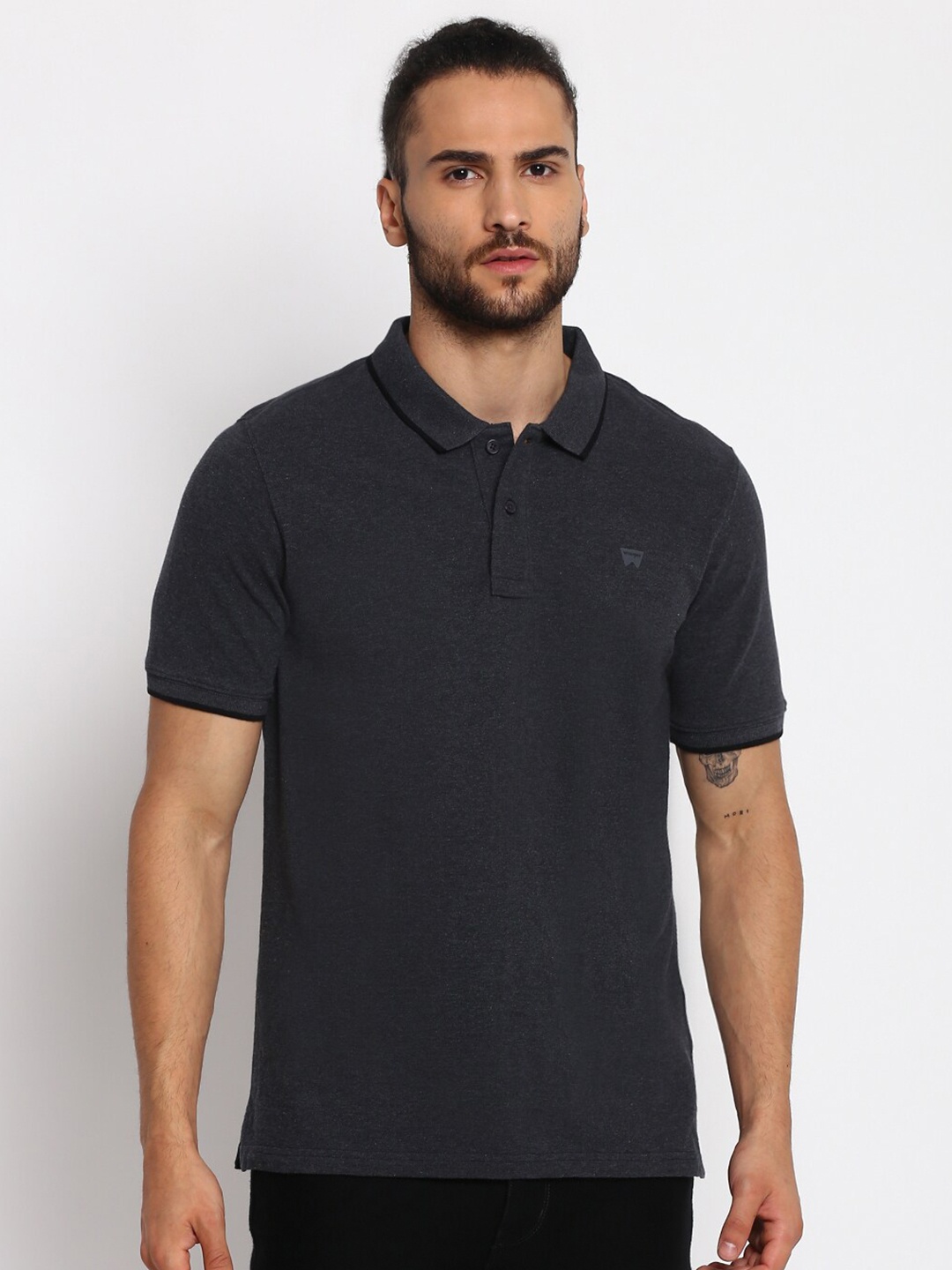 

Wrangler Men Grey Polo Collar T-shirt