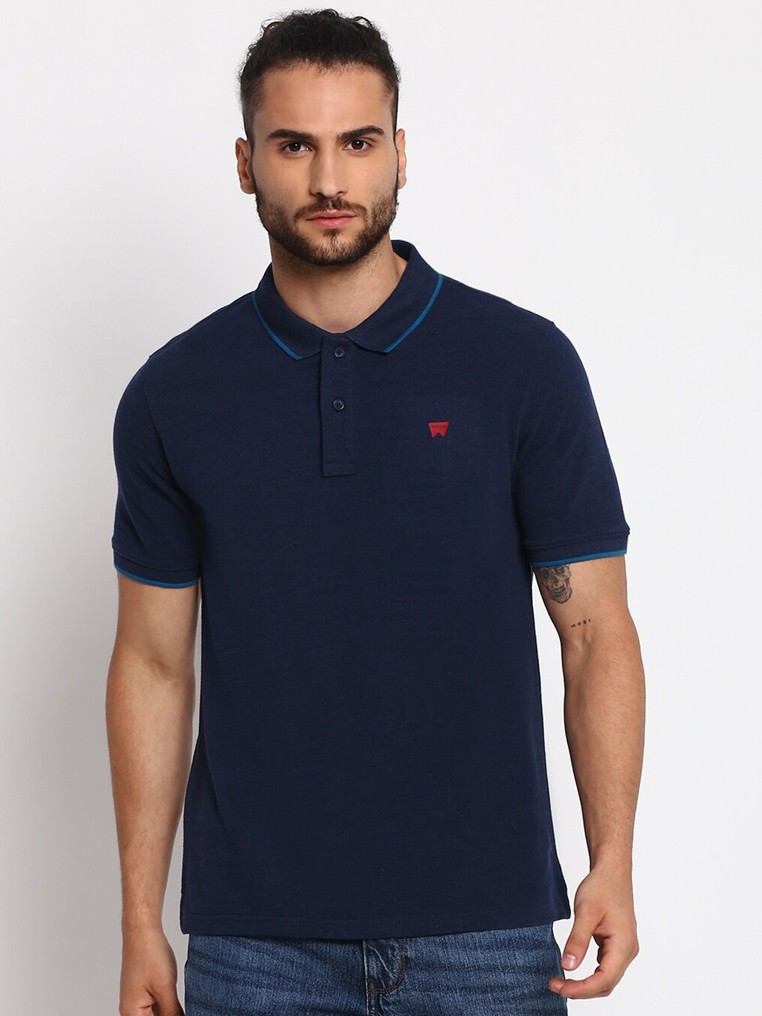 

Wrangler Men Blue Polo Collar T-shirt