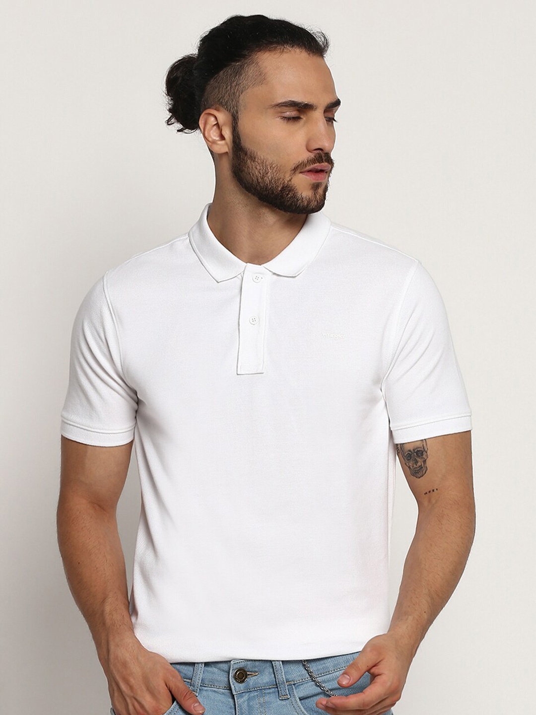 

Wrangler Men White Polo Collar T-shirt