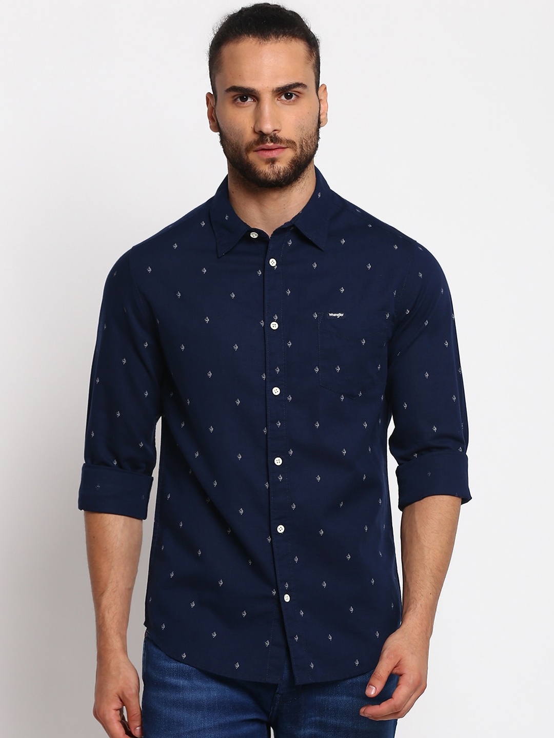 

Wrangler Men Blue Slim Fit Opaque Printed Casual Shirt