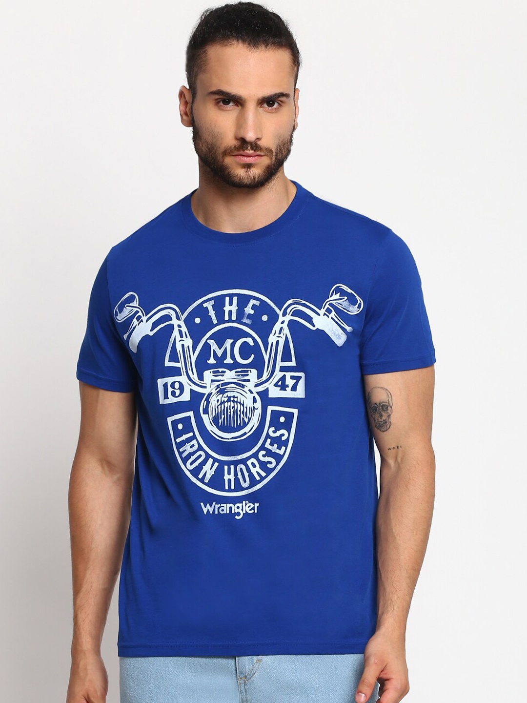 

Wrangler Men Blue Biker Printed T-shirt