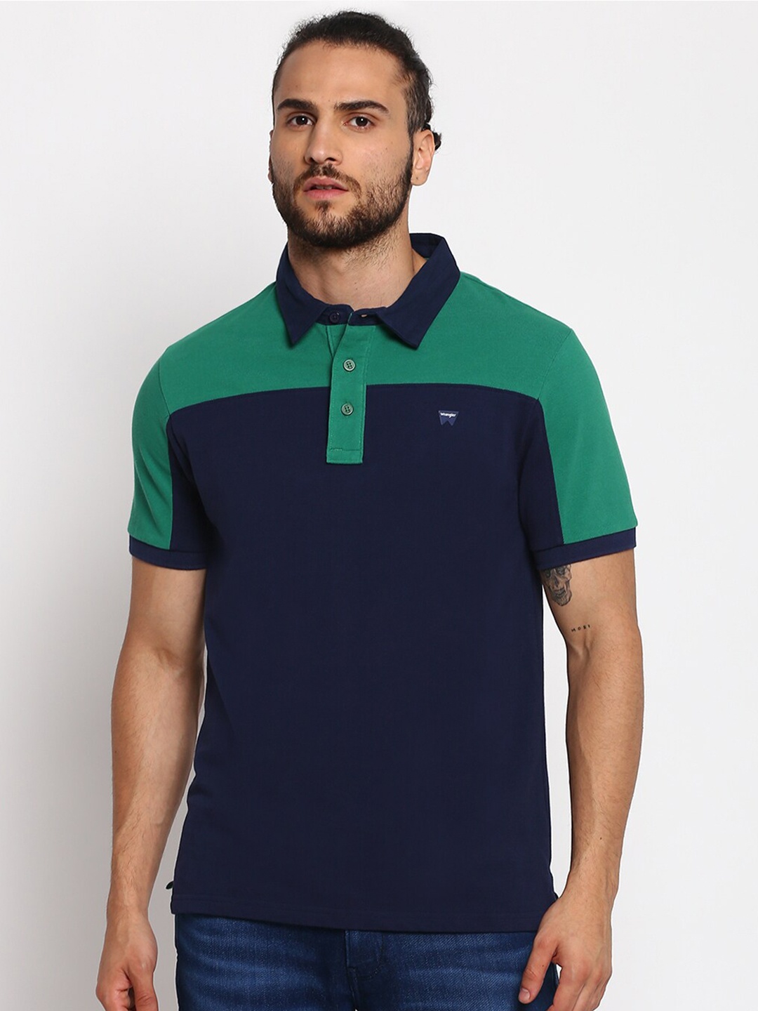 

Wrangler Men Navy Blue Colourblocked Polo Collar T-shirt