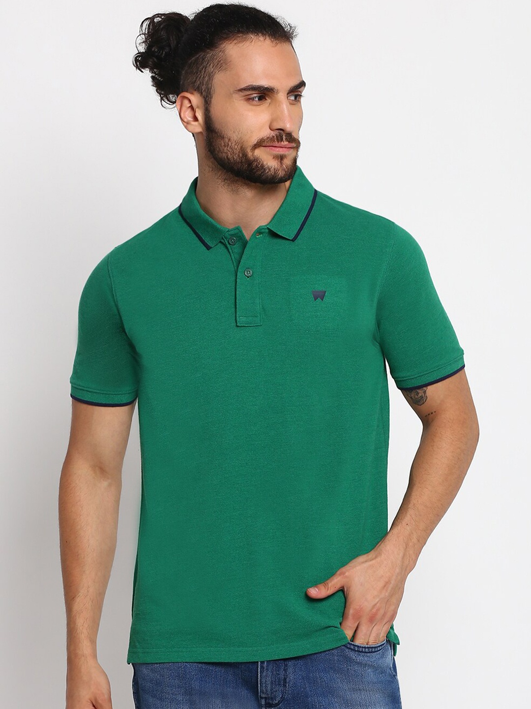 

Wrangler Men Green Polo Collar T-shirt