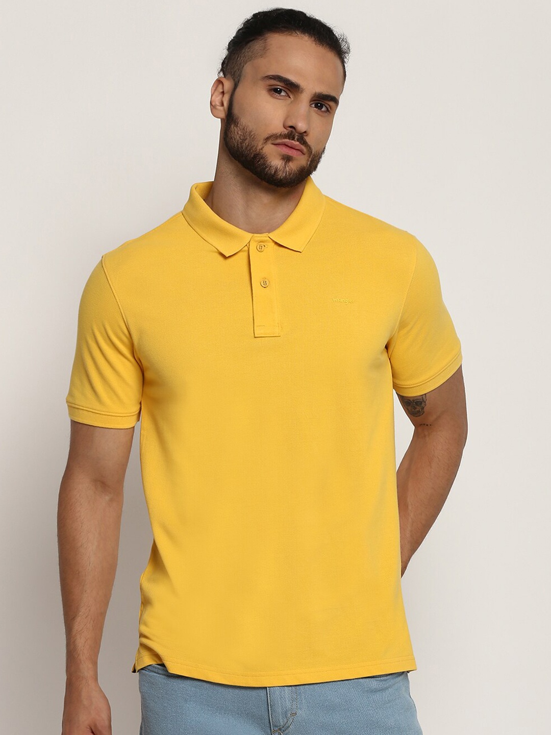 

Wrangler Men Yellow Polo Collar T-shirt