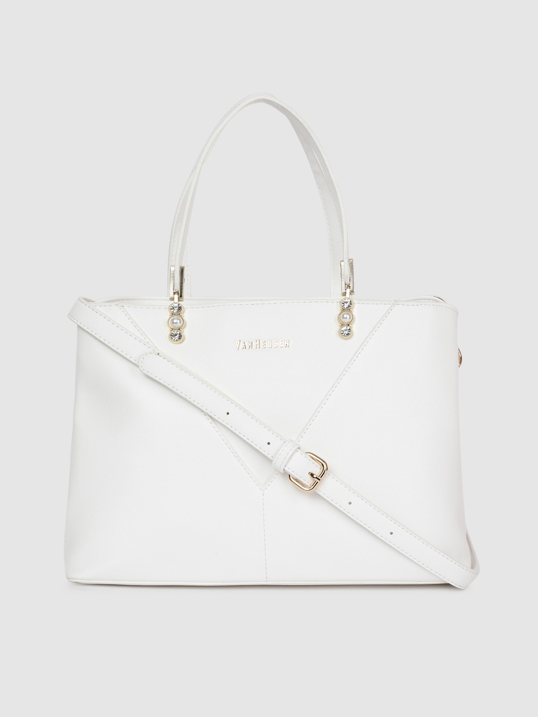 

Van Heusen White Solid Structured Handheld Bag