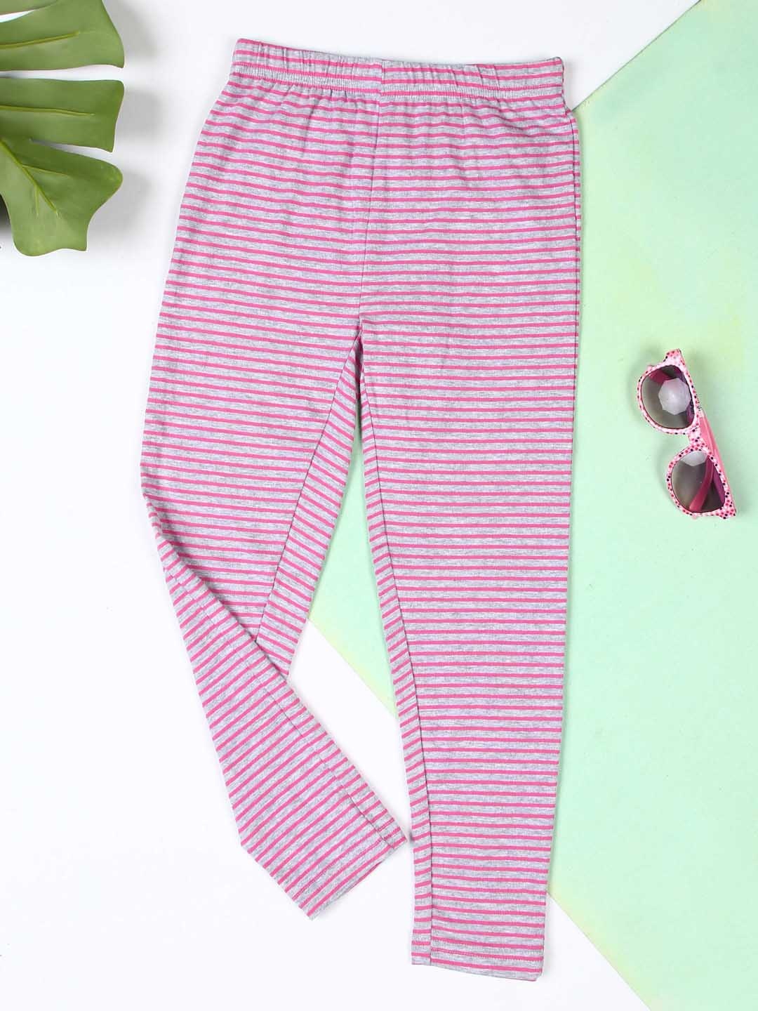 

ZION Girls Pink & Grey Striped Ankle-Length Leggings