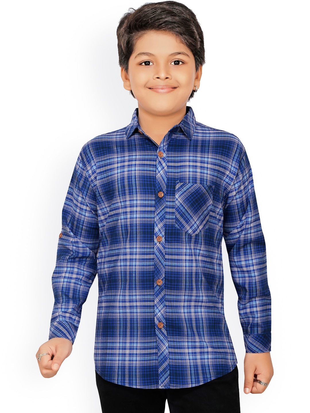 

RIKIDOOS Boys Blue Tartan Checked Casual Shirt