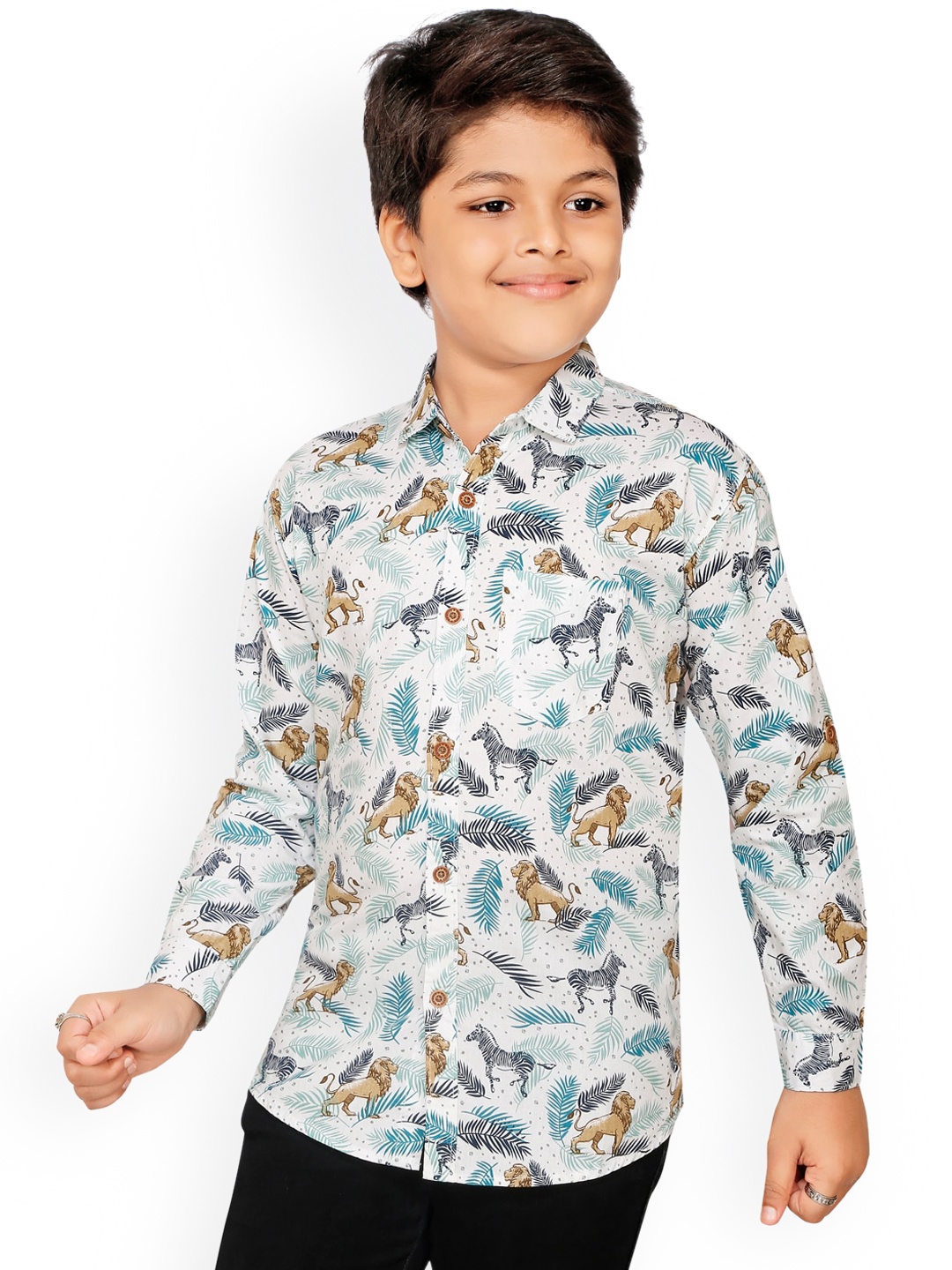 

RIKIDOOS Boys White Opaque Printed Casual Shirt