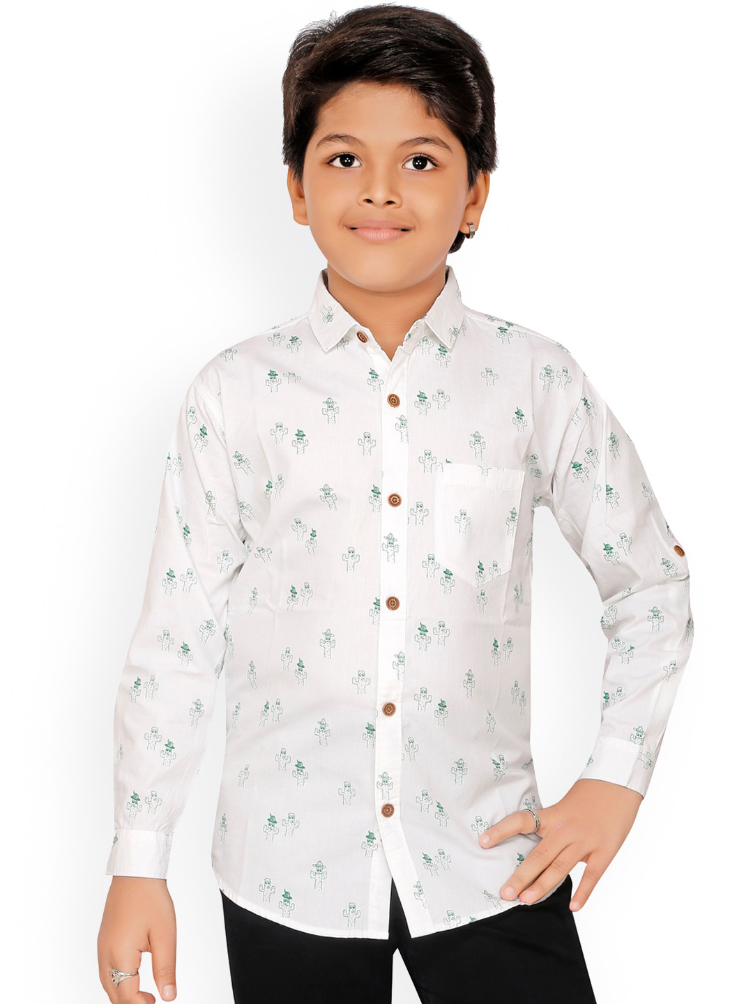 

RIKIDOOS Boys White Opaque Printed Casual Shirt