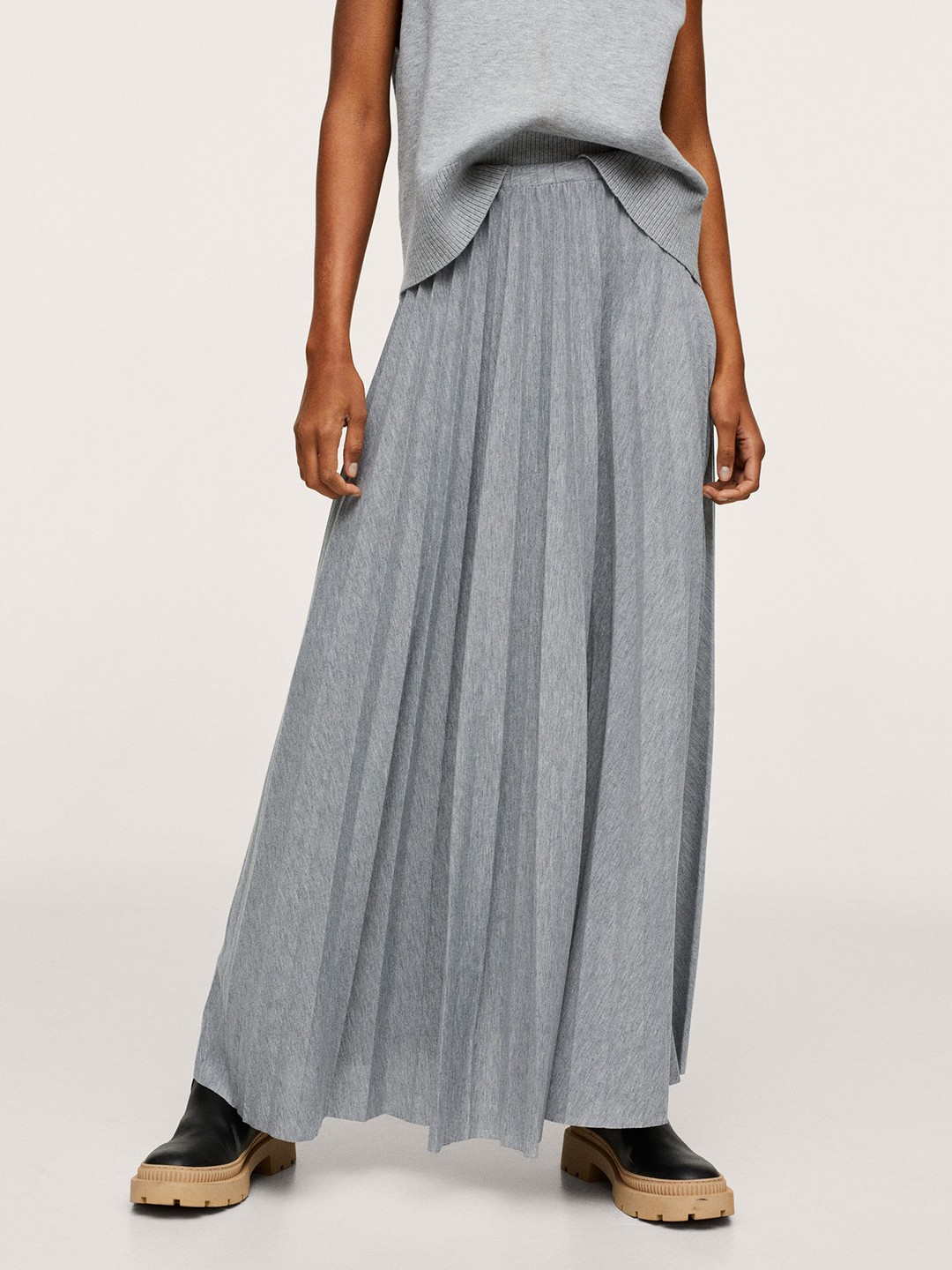 

MANGO Women Grey Pleated A-Line Skirt