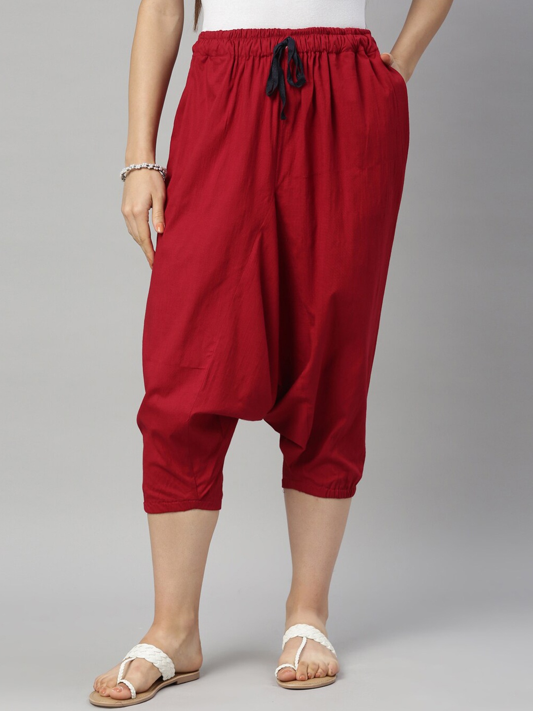 

Kryptic Women Red Solid Loose-Fit Harem Pants