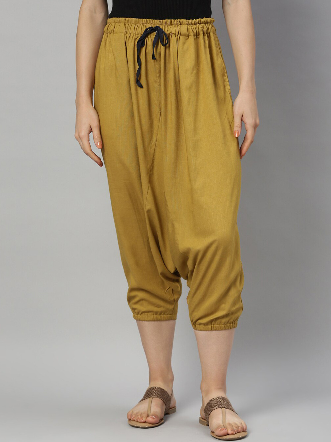 

Kryptic Women Mustard-Yellow Solid Loose-Fit Harem Pants