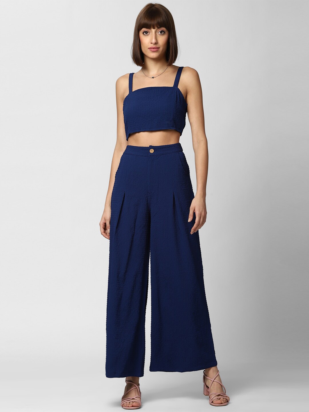 

FOREVER 21 Women Blue Solid Top & Palazzo