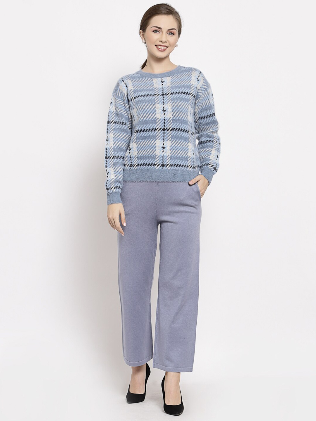 

Mafadeny Checked Sweater with Trousers, Blue
