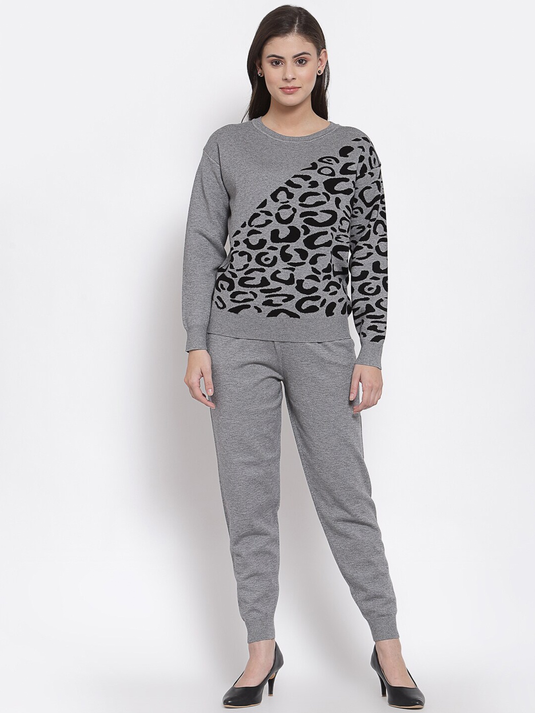 

Mafadeny Women Grey & Black Top with Trousers