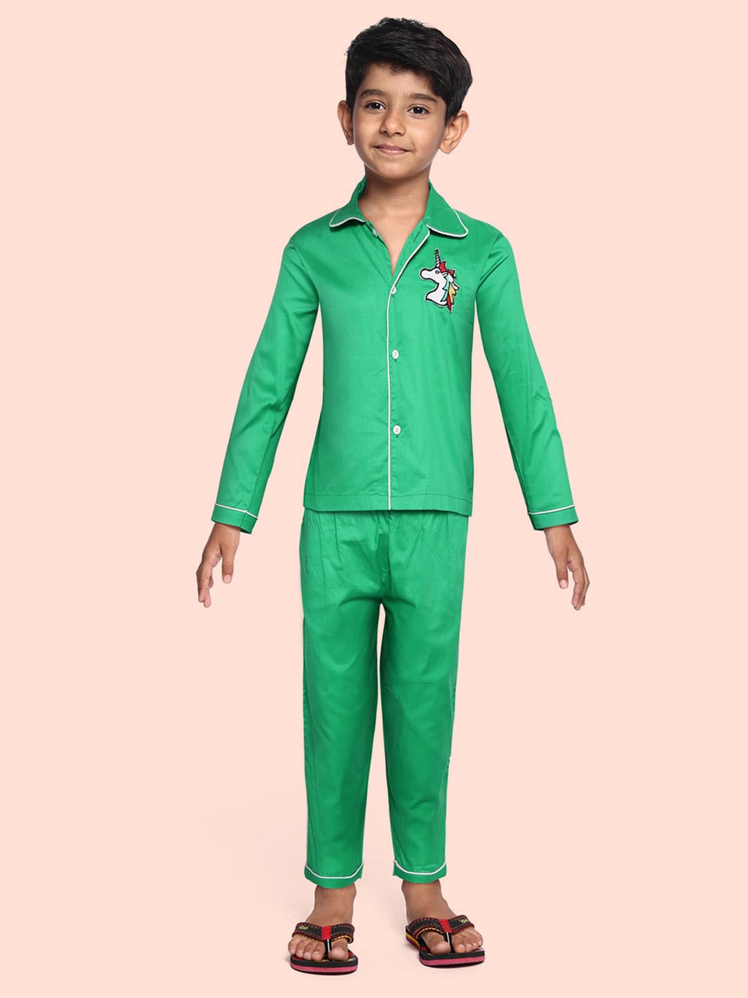 

YK Unisex Kids Green Night suit