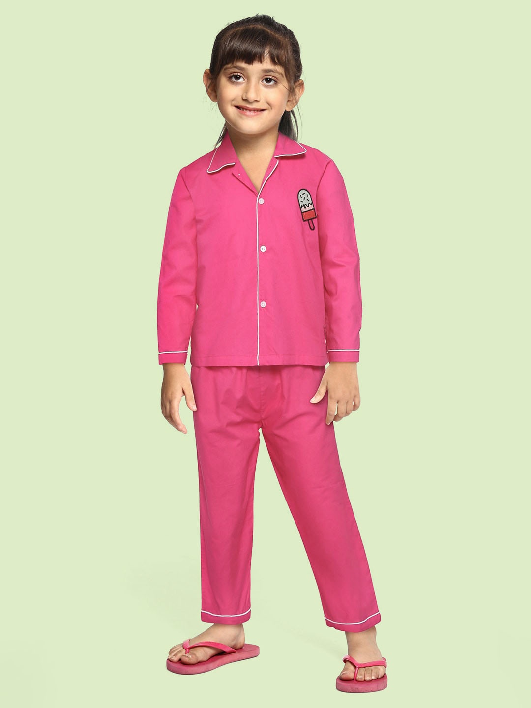 

YK Girls Pink Night Suit With Popsicle patch