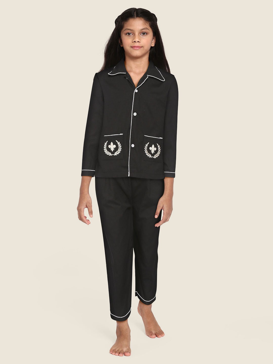 

YK Unisex Kids Black Printed Night suit