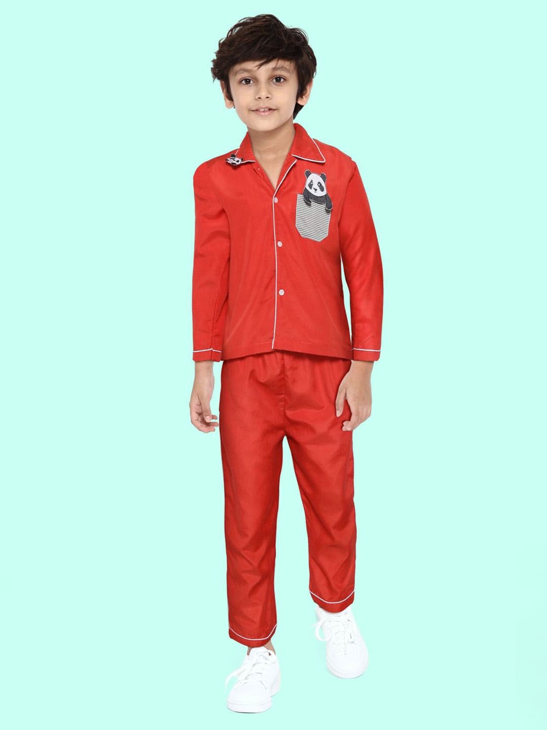 

YK Unisex Kids Red Printed Night suit