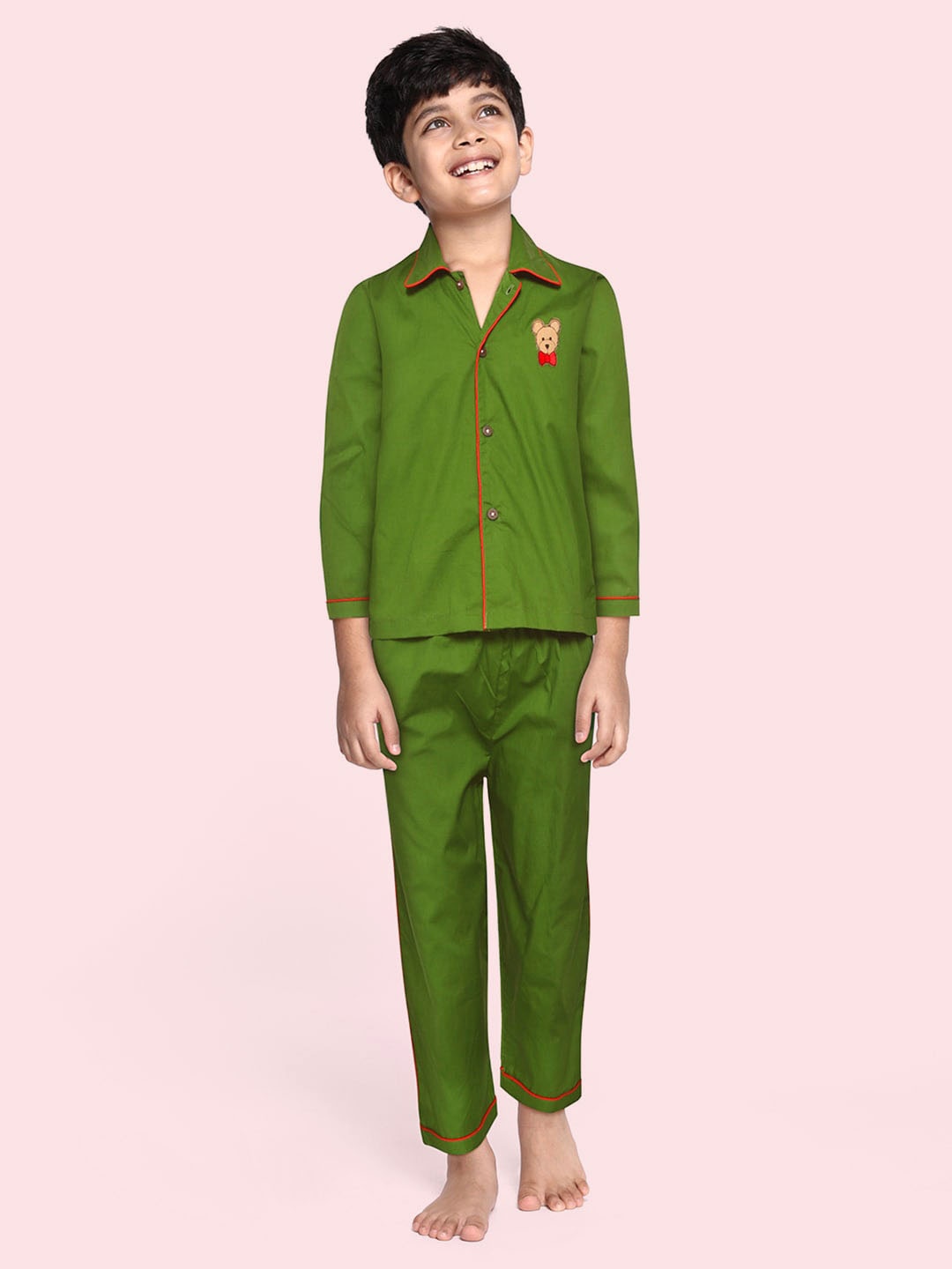 

YK Unisex Kids Olive Green Night suit