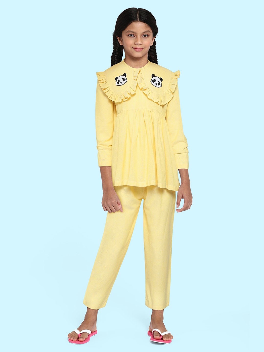 

YK Girls Yellow Night Suit with Panda Patch