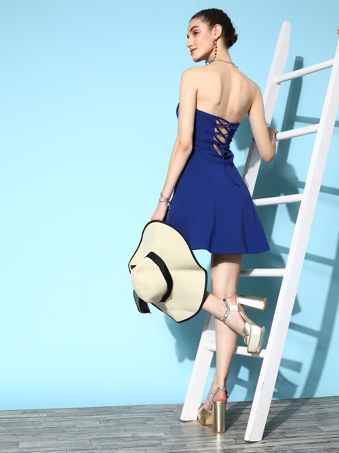 

Veni Vidi Vici Women Blue Off-Shoulder A-Line Dress