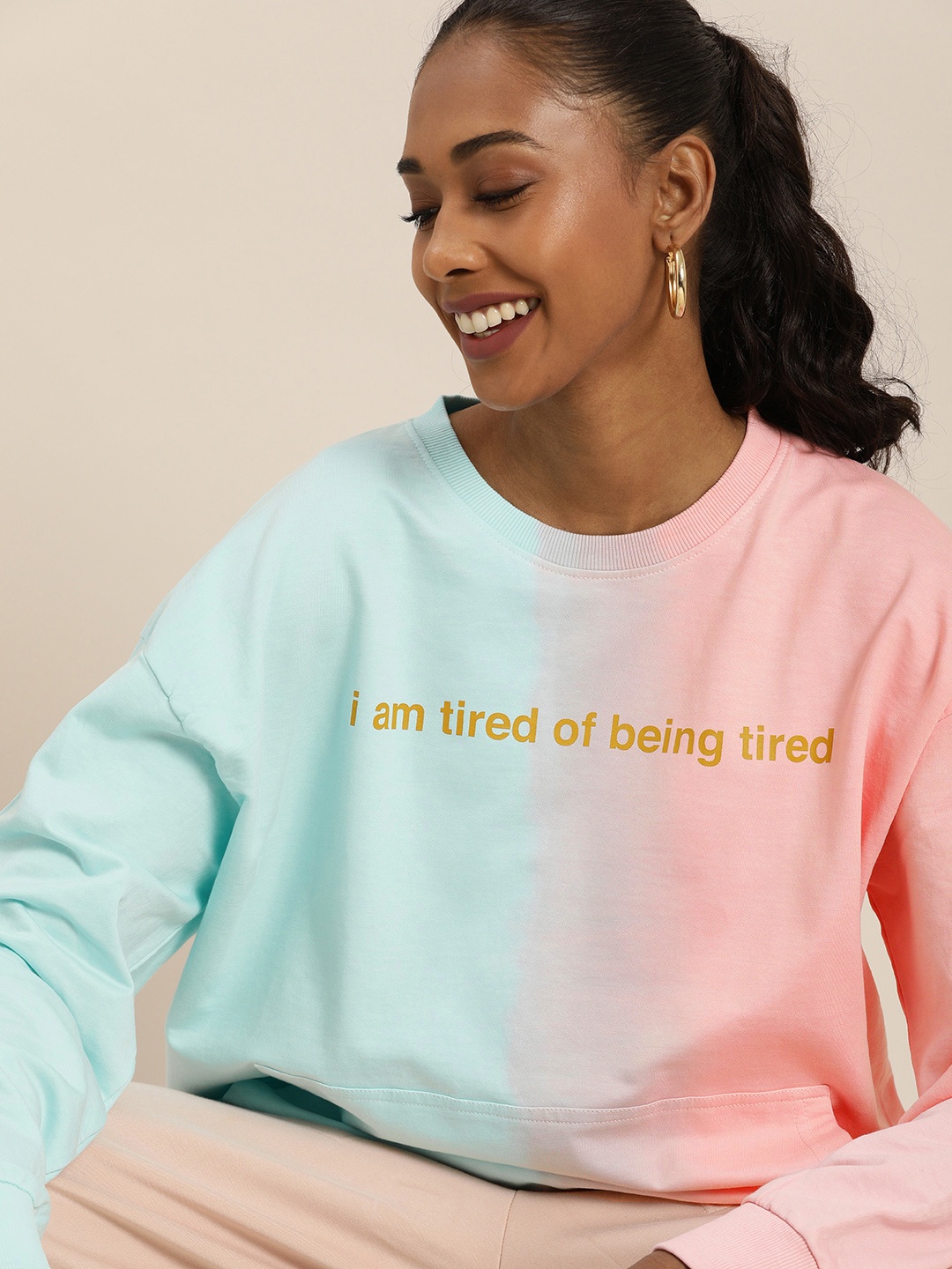 

DILLINGER Women Tie and Dye Oversized Sweatshirt, Turquoise blue
