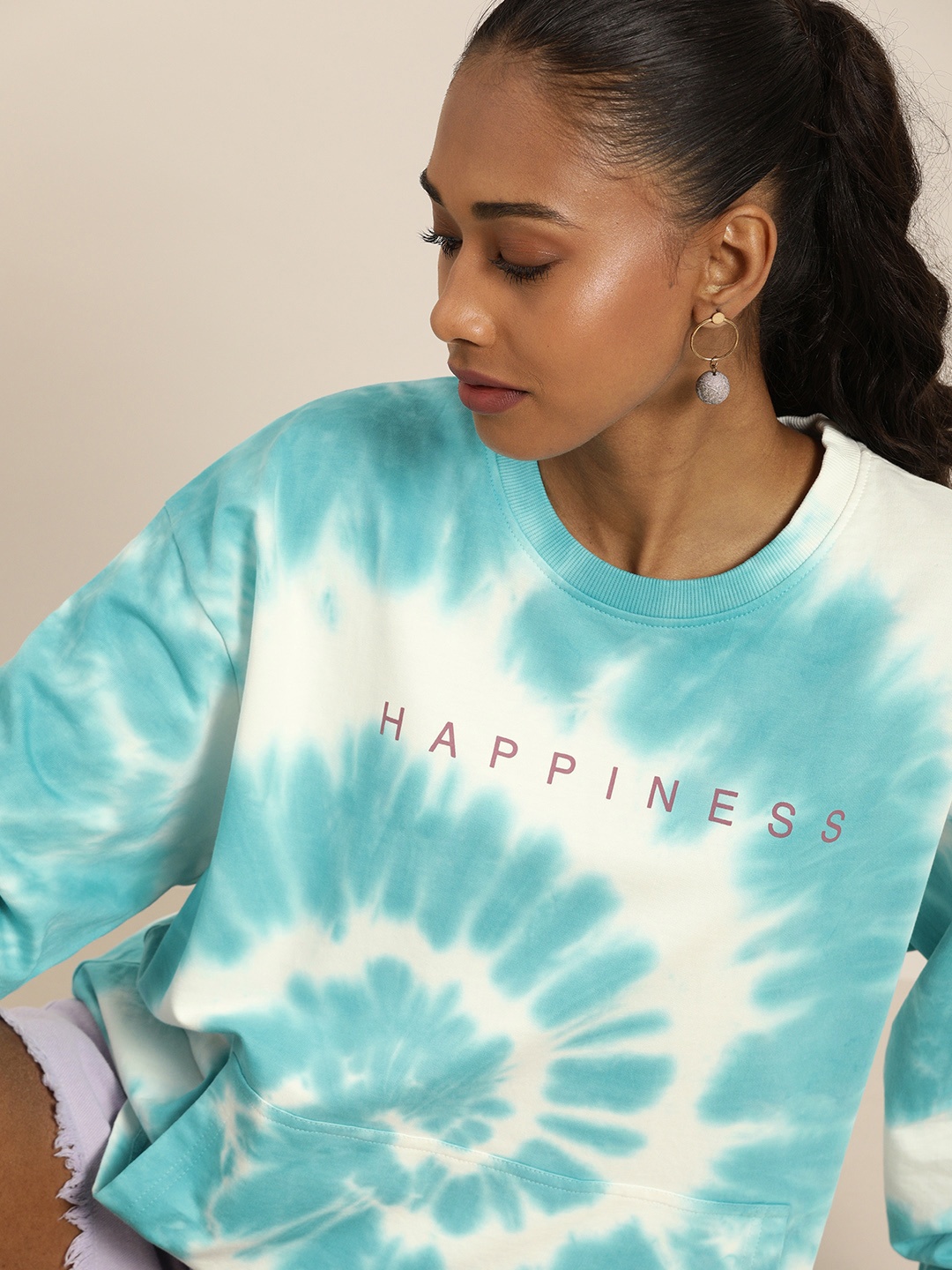

DILLINGER Women Tie and Dye Oversized Sweatshirt, Turquoise blue