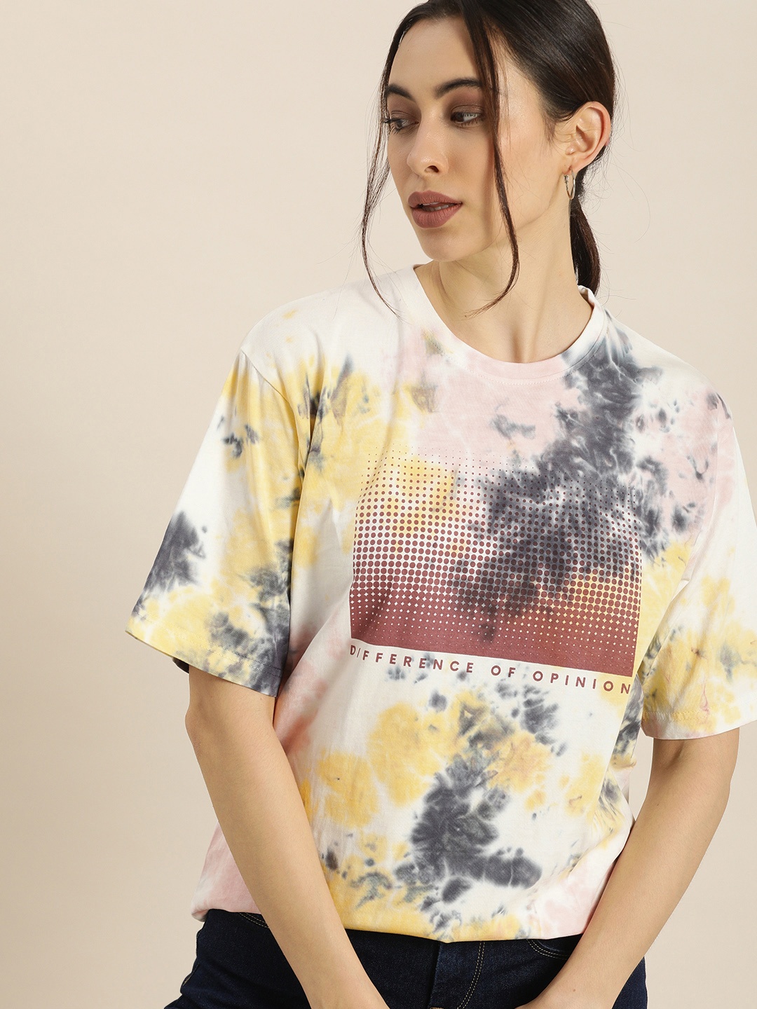 

Difference of Opinion Women Multicoloured Tie and Dye Dyed Oversized T-shirt, Multi