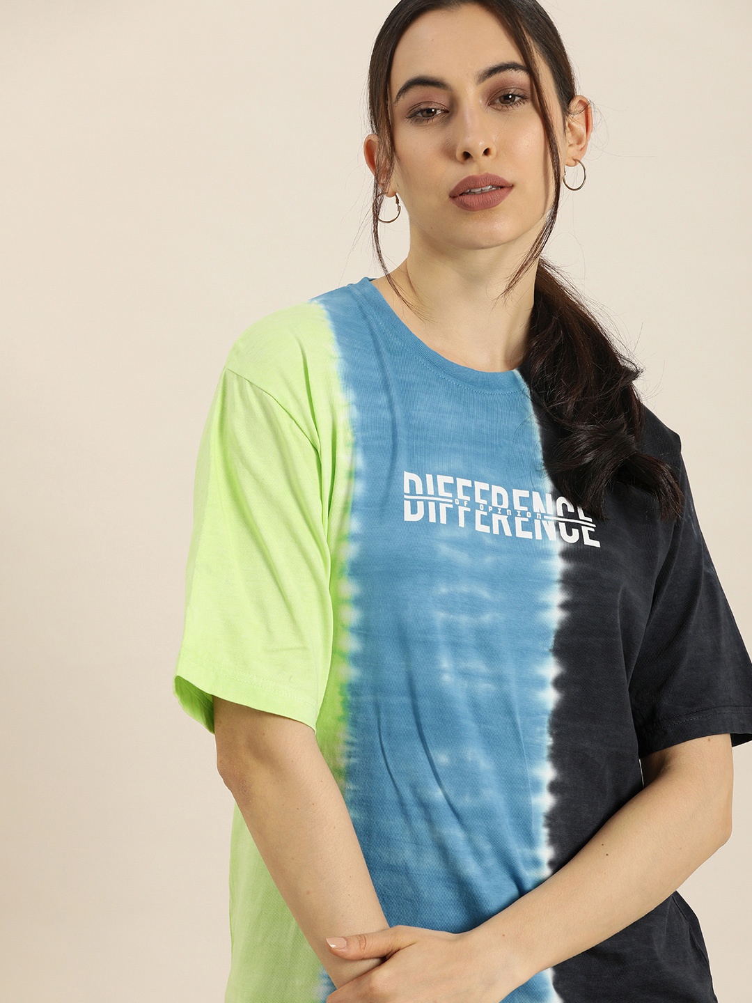 

Difference of Opinion Women Multicoloured Tie and Dye Dyed Oversized T-shirt, Multi