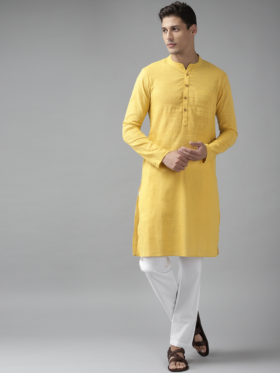 

See Designs Men Yellow Regular Pure Cotton Kurta with Pyjamas