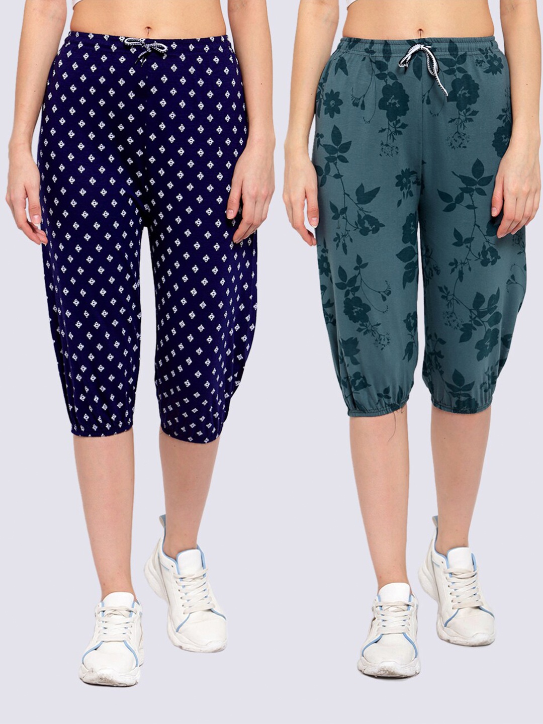 

KLOTTHE Women Pack Of 2 Blue & Green Printed Capris