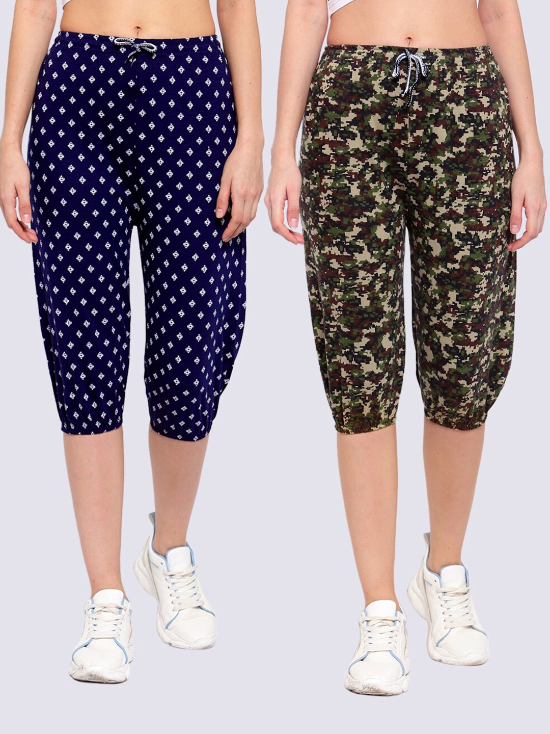 

KLOTTHE Women Pack Of 2 Navy Blue & Khaki Printed Capris