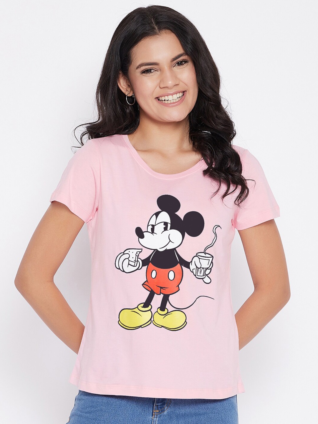 

Disney by Wear Your Mind Women Pink Mickey Mouse Printed T-shirt