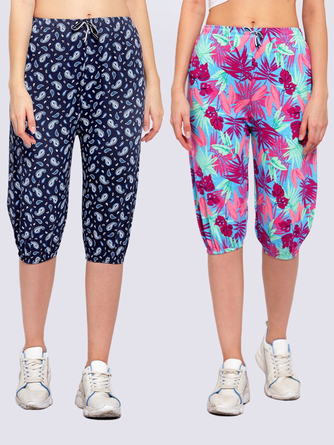 

KLOTTHE Women Blue Pack of 2 Printed Capris