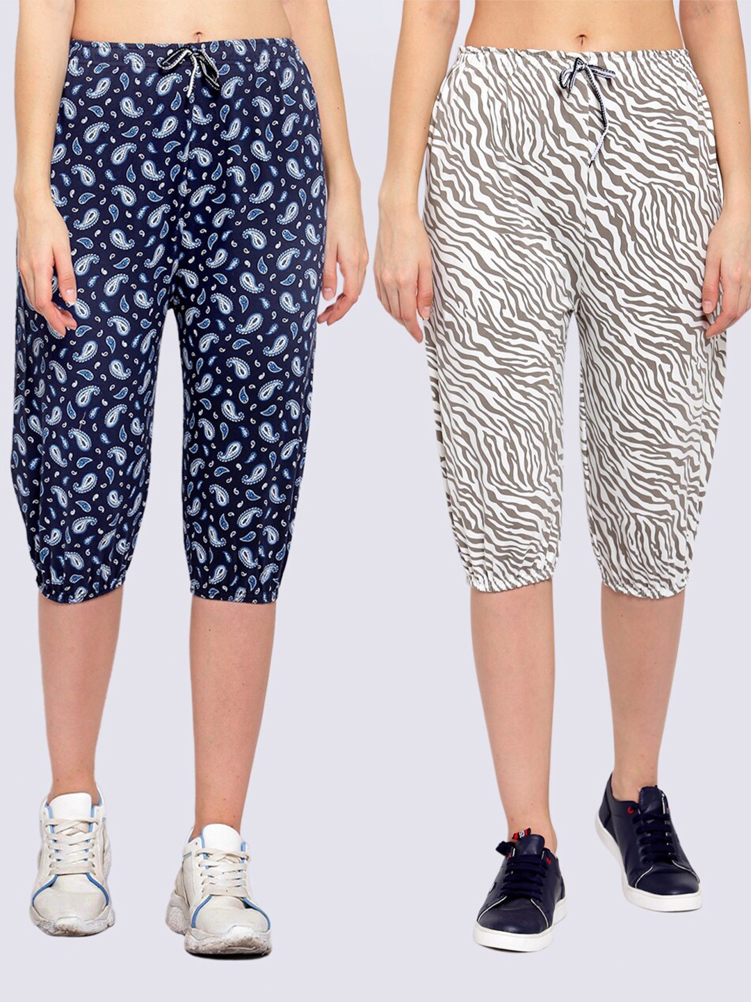

KLOTTHE Women Pack Of 2 Black & White Printed Capris
