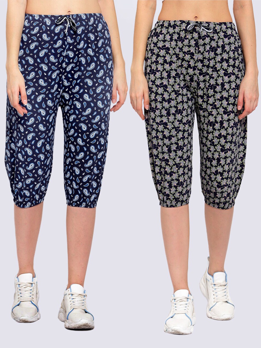 

KLOTTHE Women Pack Of 2 Pure Cotton Printed Capris, Blue