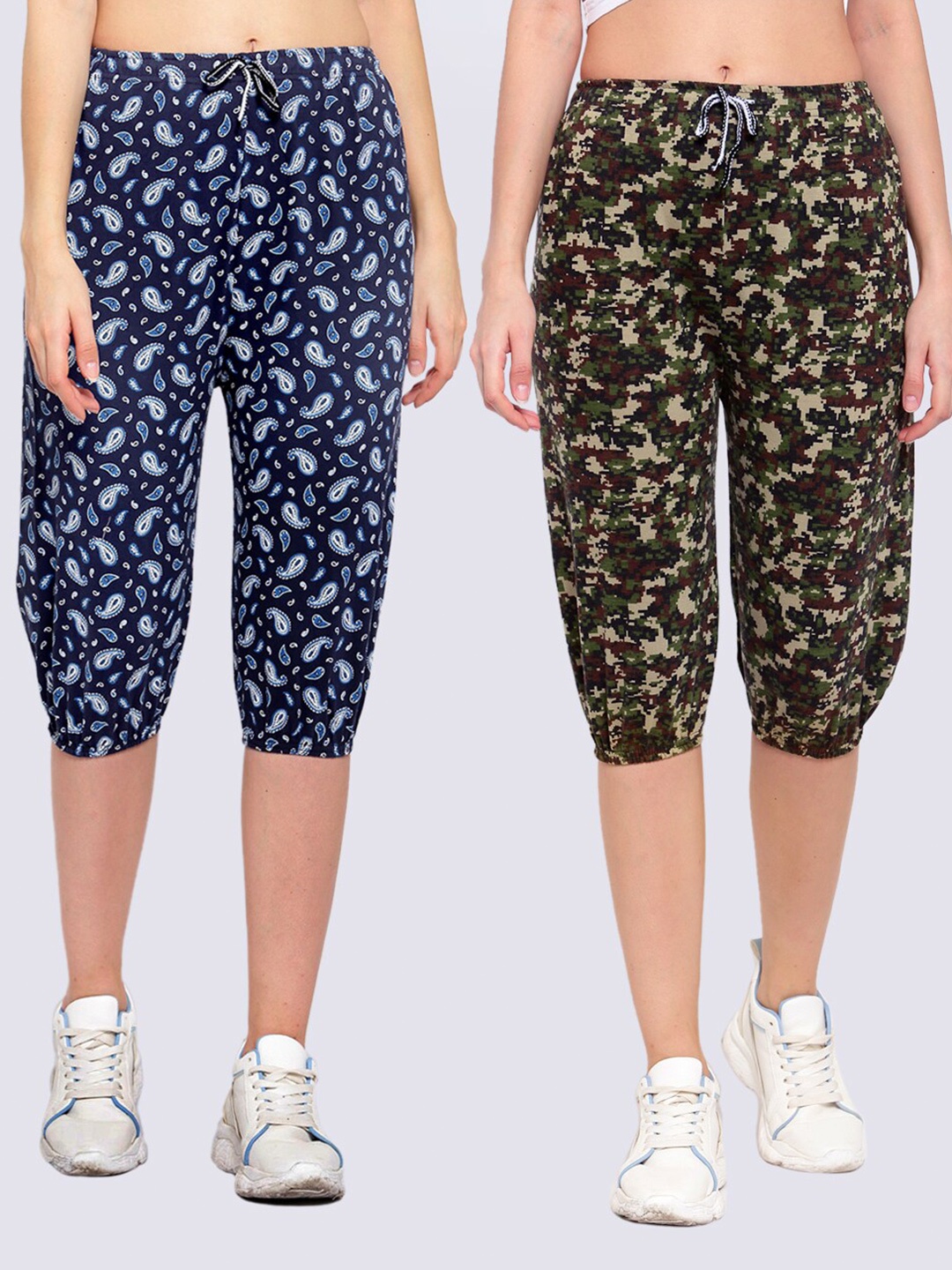 

KLOTTHE Women Blue & Black Pack of 2 Printed Cotton Capris
