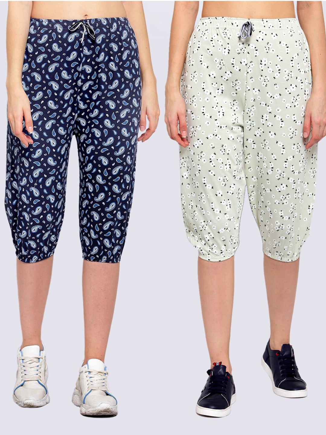 

KLOTTHE Women Navy Blue & Grey Pack of 2 Printed Capris