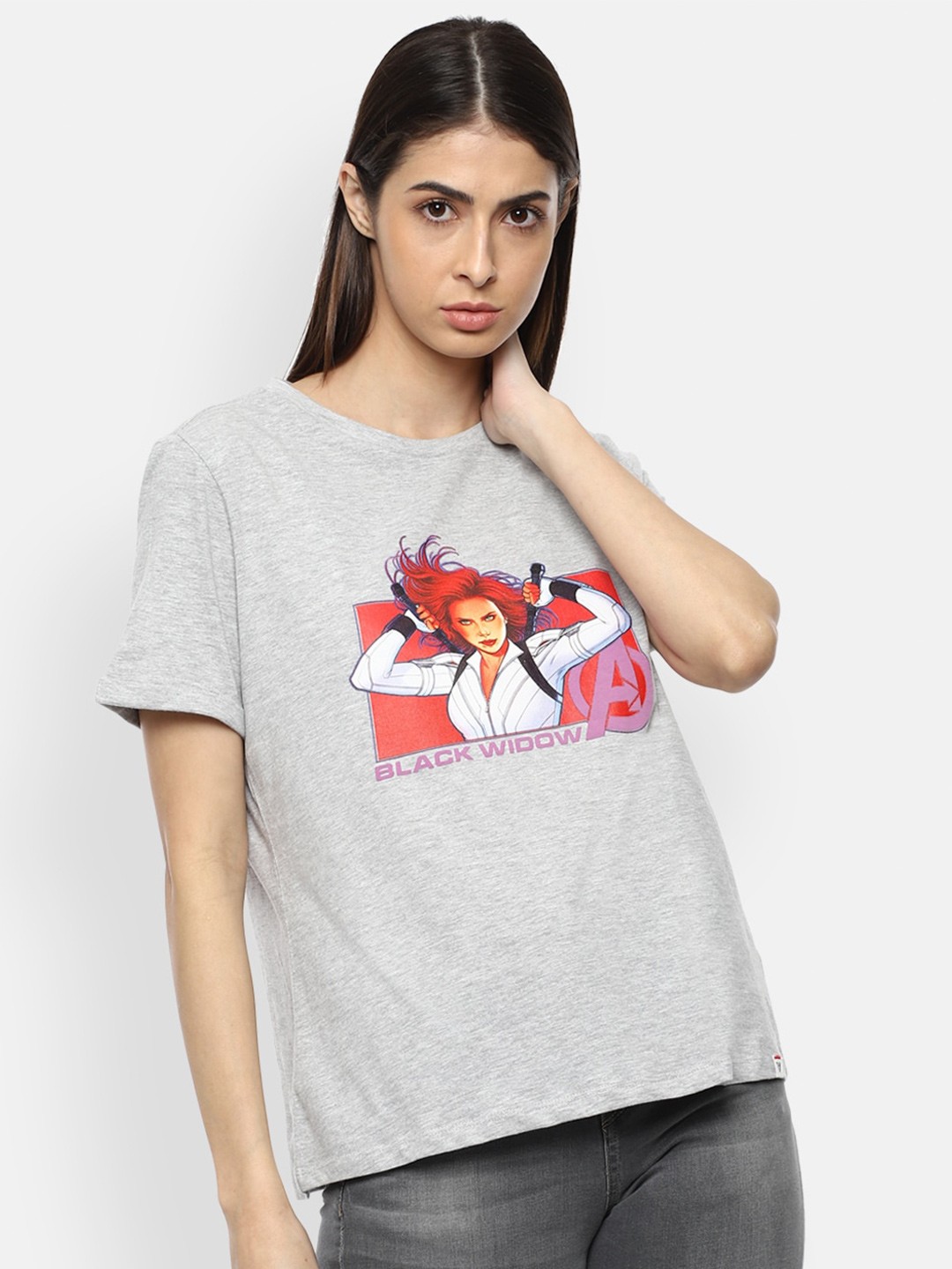 

Van Heusen Woman Women Grey Black Widow Printed T-shirt