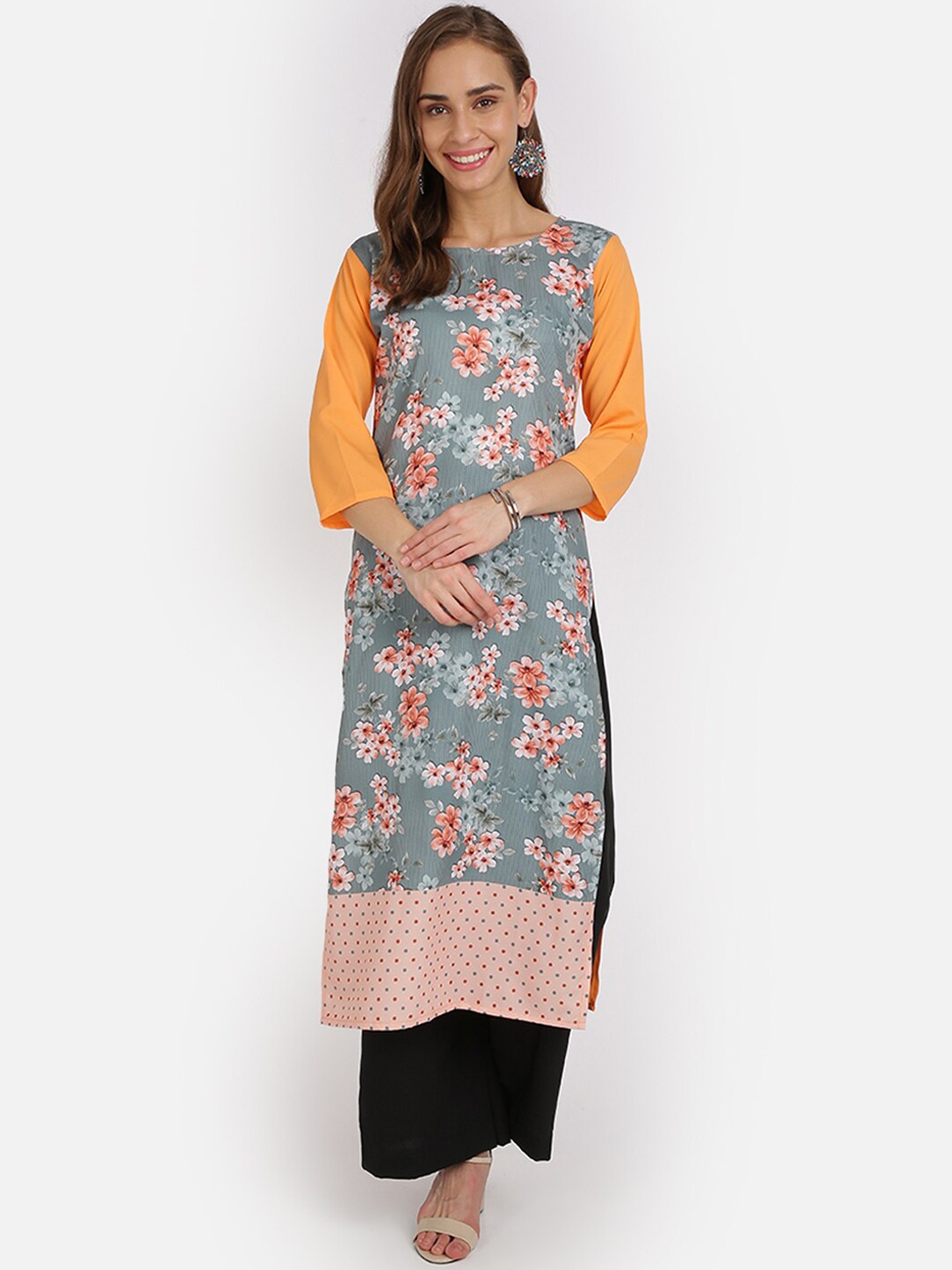 

SAADHVI Women Mustard Yellow & Black Floral Printed Regular Kurta with Palazzos