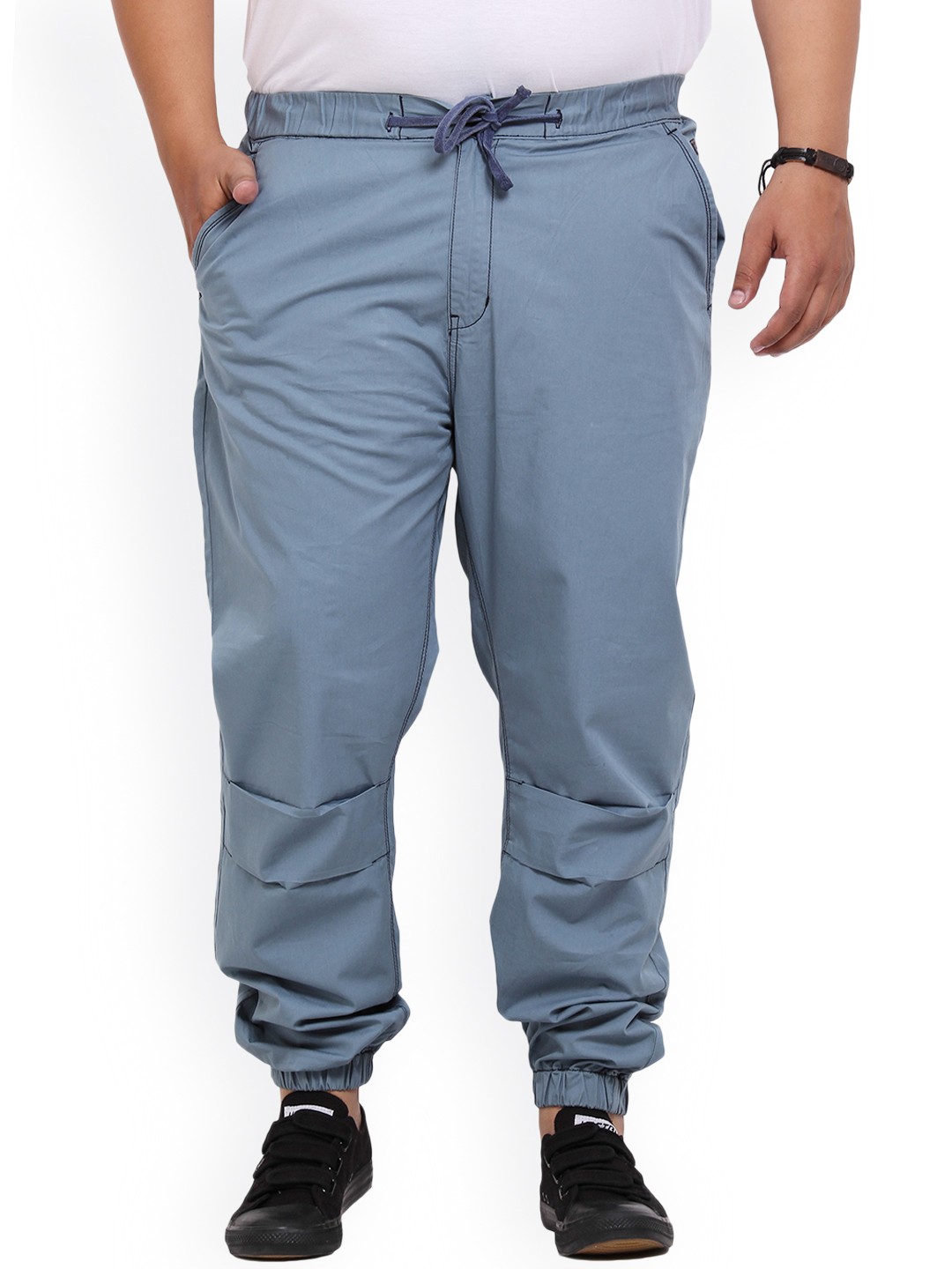 

John Pride Plus Size Men Blue Solid Slim Fit Jogger Trousers