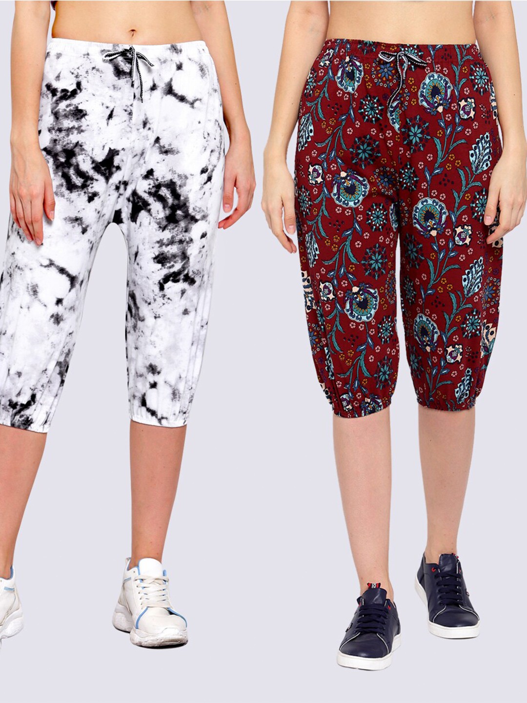 

KLOTTHE Women Pack of 2 Multi Printed Cotton Capris