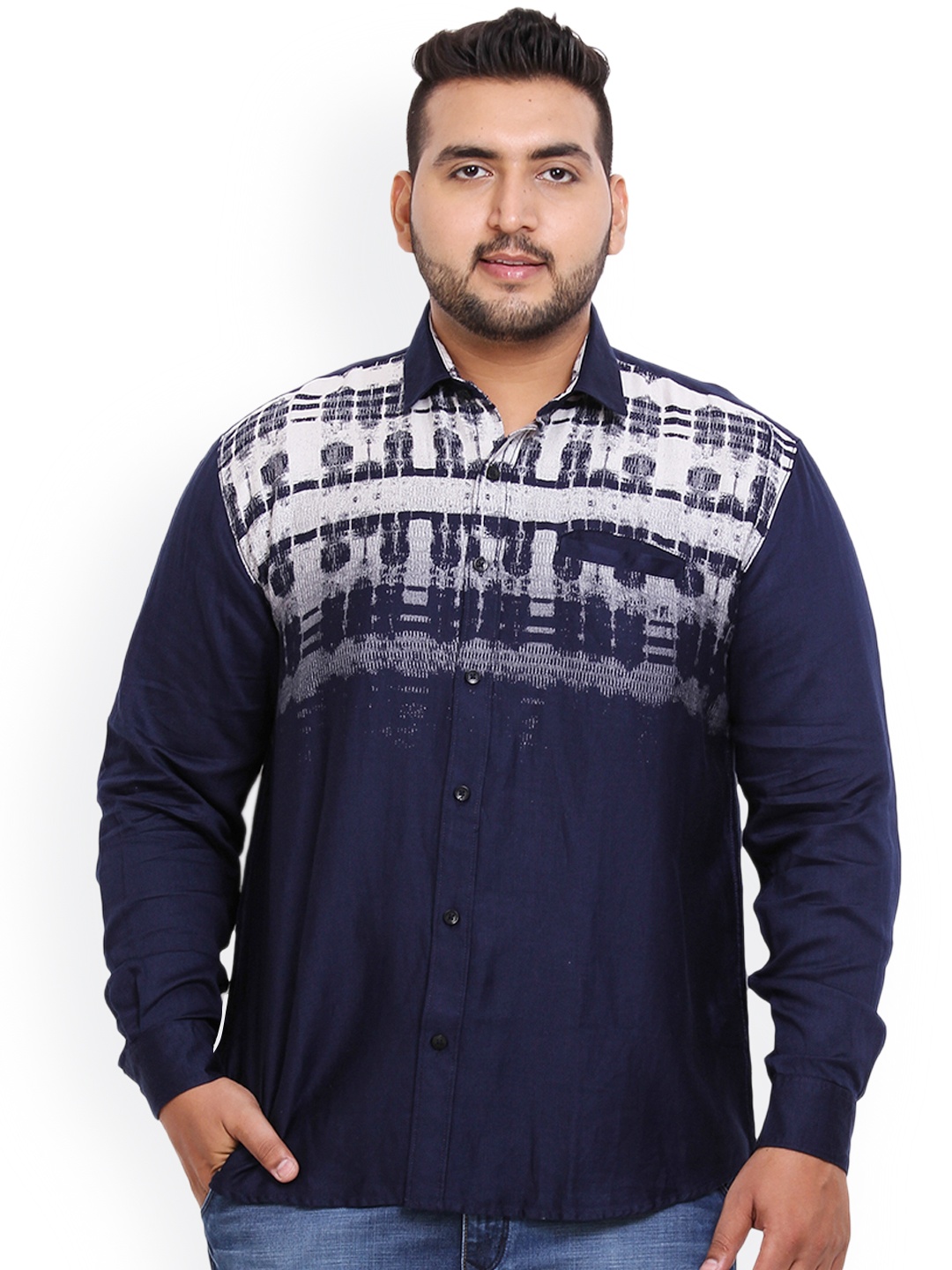 

John Pride Plus Size Men Navy Blue Slim Fit Printed Casual Shirt