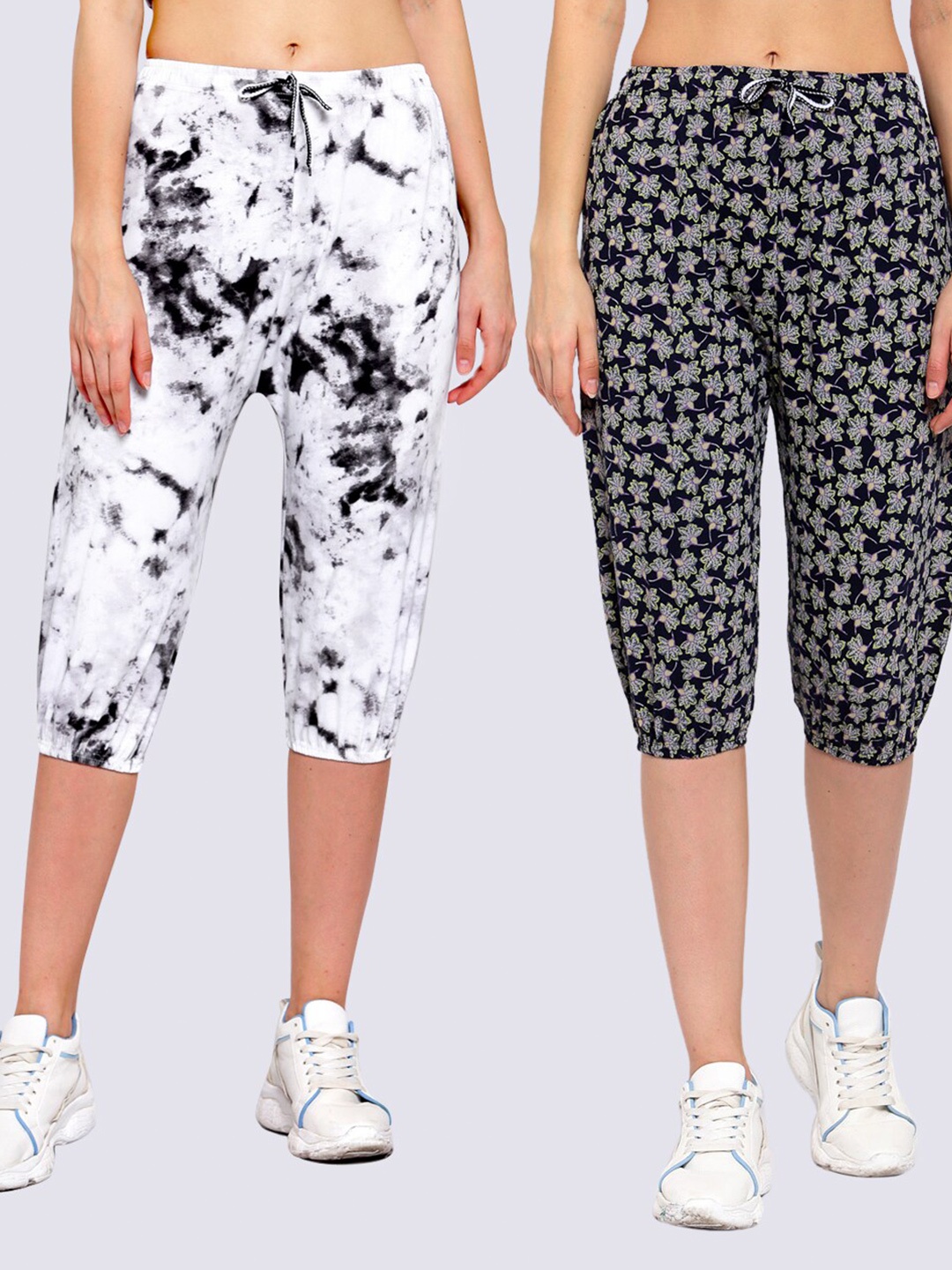 

KLOTTHE Pack Of 2 Women Pure Cotton Printed Capris, White