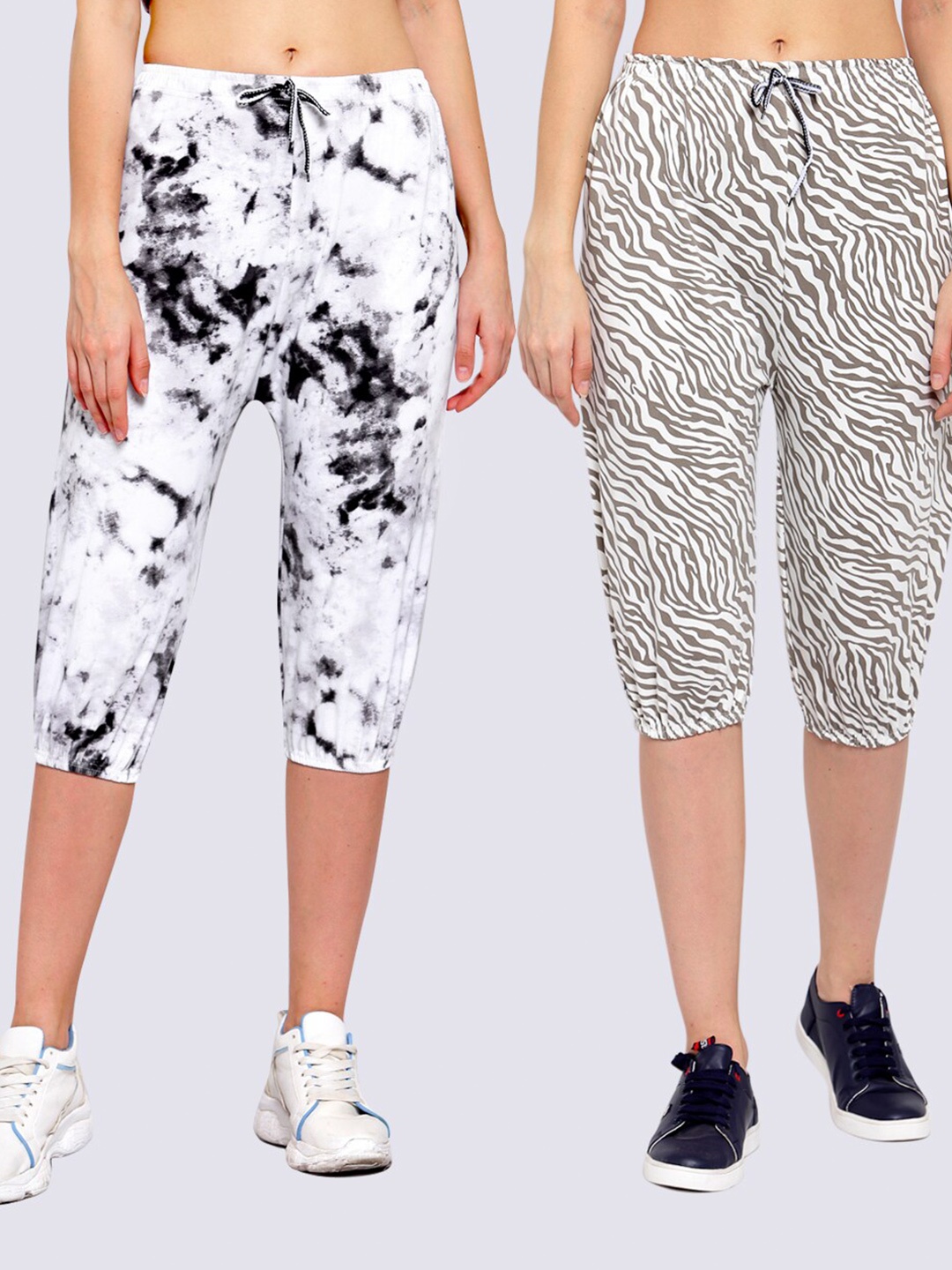 

KLOTTHE Women Pack Of 2 White & Grey Printed Capris